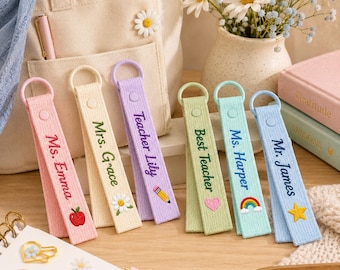 Personalized Embroidered Teacher Appreciation Gift, Custom Embroidered Name Tag, Back to School Gift, An apple for the teacher