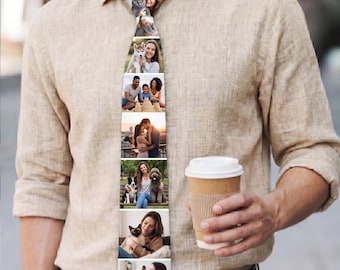 Personalized Photo Necktie, Custom Picture Tie with Multiple Photos, Unique Gift for Dad Husband Grandpa, Father's Day Present