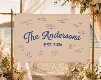 Personalized Wedding Guest Book Alternative, Custom Embroidered Signing Banner, Last Name Wedding Welcome Flag, Keepsake Decor