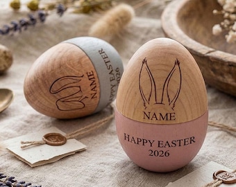 Personalized Wooden Easter Egg – Custom Name, Rustic Decor, Baby's First Easter
