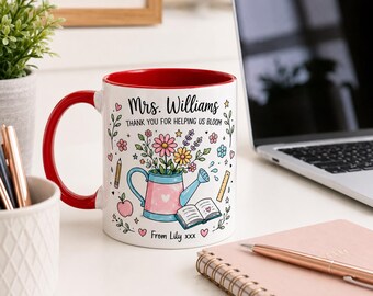 Personalized Teacher Thank You Mug, Custom Teacher Name Mug, Teacher Appreciation Gift, End of Term Gift, Thank You For Helping Us Bloom Mug