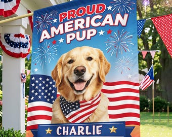 Custom Pet Garden Flag,  Personalized Dog Name 4th of July Yard Banner, Patriotic Cat Welcome Sign, America 250th Anniversary Decor