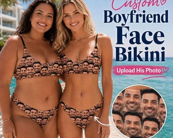 Custom Face Bikini, Personalized Photo Swimsuit for Women, Funny Boyfriend Face Swimwear, Vacation Beach Bikini Gift
