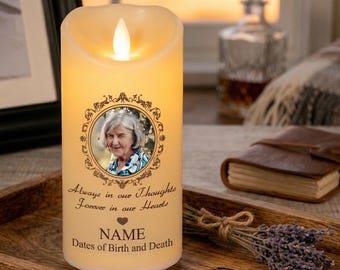 Always Loved, Never Forgotten, Forever Missed-Custom Memorial Candle – Photo, Text, LED Tribute Light