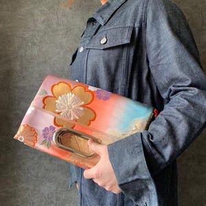 Obi remake Obi bag clutch bag handbag pink floral pattern obi kimono