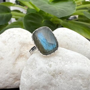 Sterling Silver Handmade Natural Labradorite Gemstone Statement Ring Artisan Jewellery Chunky Style