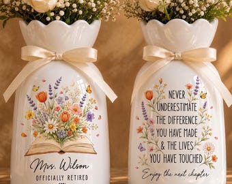 Vaso de flores de cerâmica personalizado para aposentadoria, presente para aposentadoria de professor, presente em forma de vaso para aposentadoria, lembrança de reconhecimento ao professor para um novo capítulo de vida.
