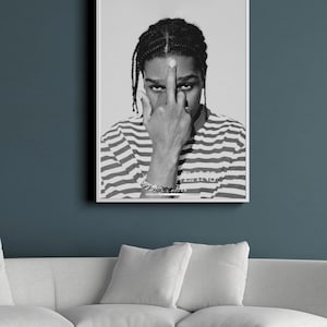 ASAP Rocky Portrait Wall Art – Black and White Digital Print, Celebrity Rap Poster, Hip Hop Artwork for Bedroom, Office & Gift