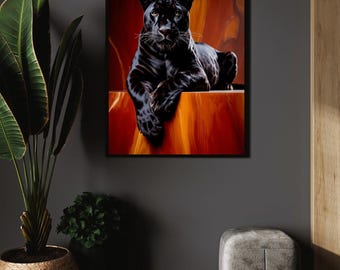 Póster de lujo de Pantera Negra: Impresión digital animal para sala de estar, oficina y estética selvática moderna.