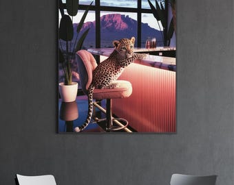 Póster de bar con estampado de leopardo: arte de animales exóticos de la selva, impresión digital, decoración de pared de lujo para sala de estar, oficina o dormitorio.