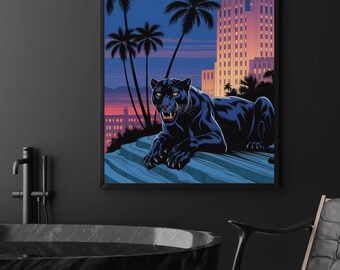Póster retro de la Pantera del Desierto: arte de pared imprimible vintage, decoración digital de la jungla para dormitorio, sala de estar, oficina, regalo para él/ella