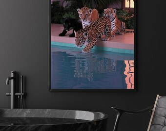 Póster de animales salvajes bebés: leopardo, tigre y pantera. Impresión digital de la jungla. Arte mural para habitación infantil. Decoración imprimible de animales.