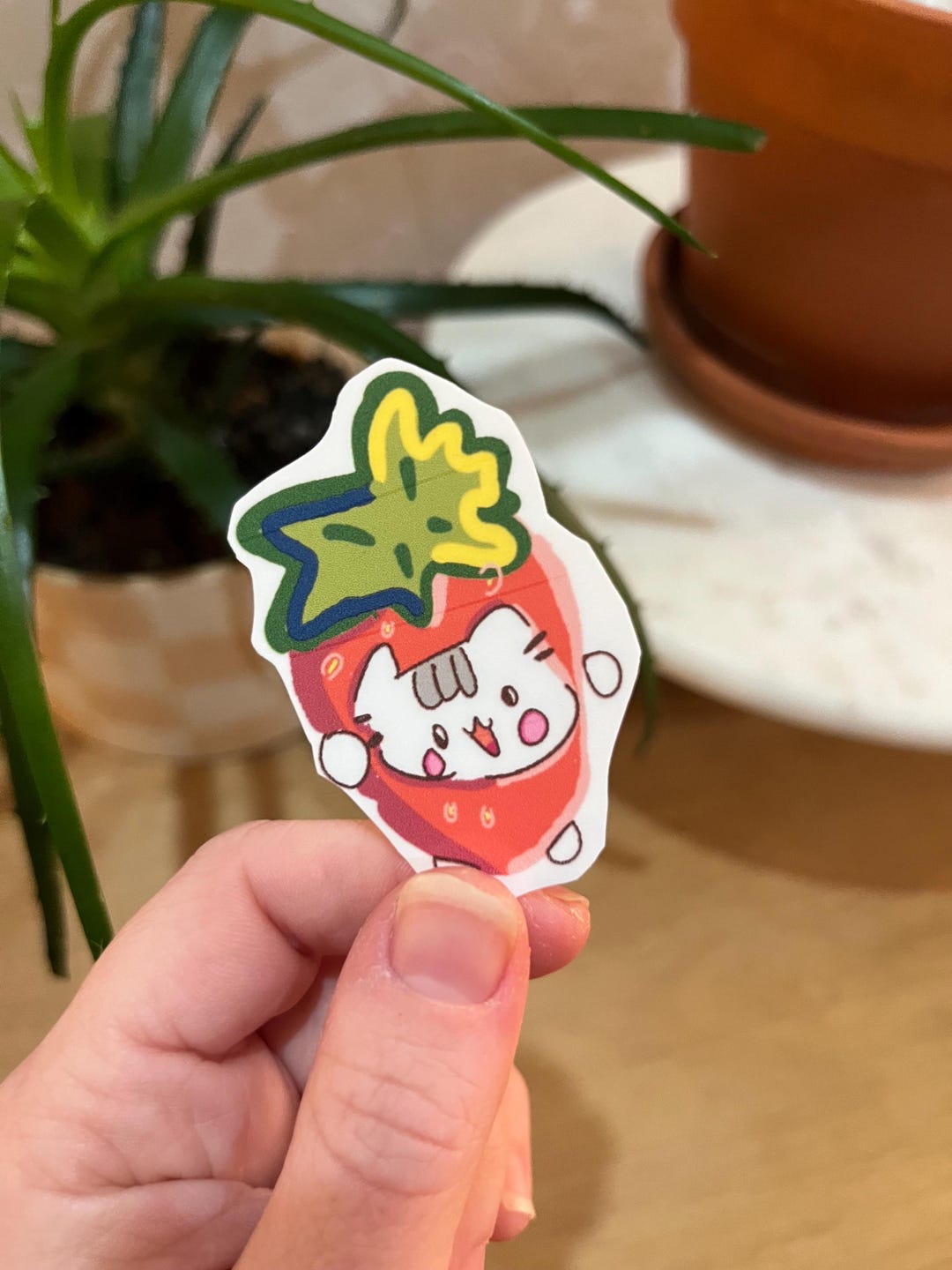 Strawberry Cat Vinyl Laminated Sticker - Etsy
