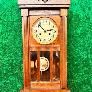 Antique German wooden ring gong regulator wall clock, 1920s with 12 months warranty and free shipping.