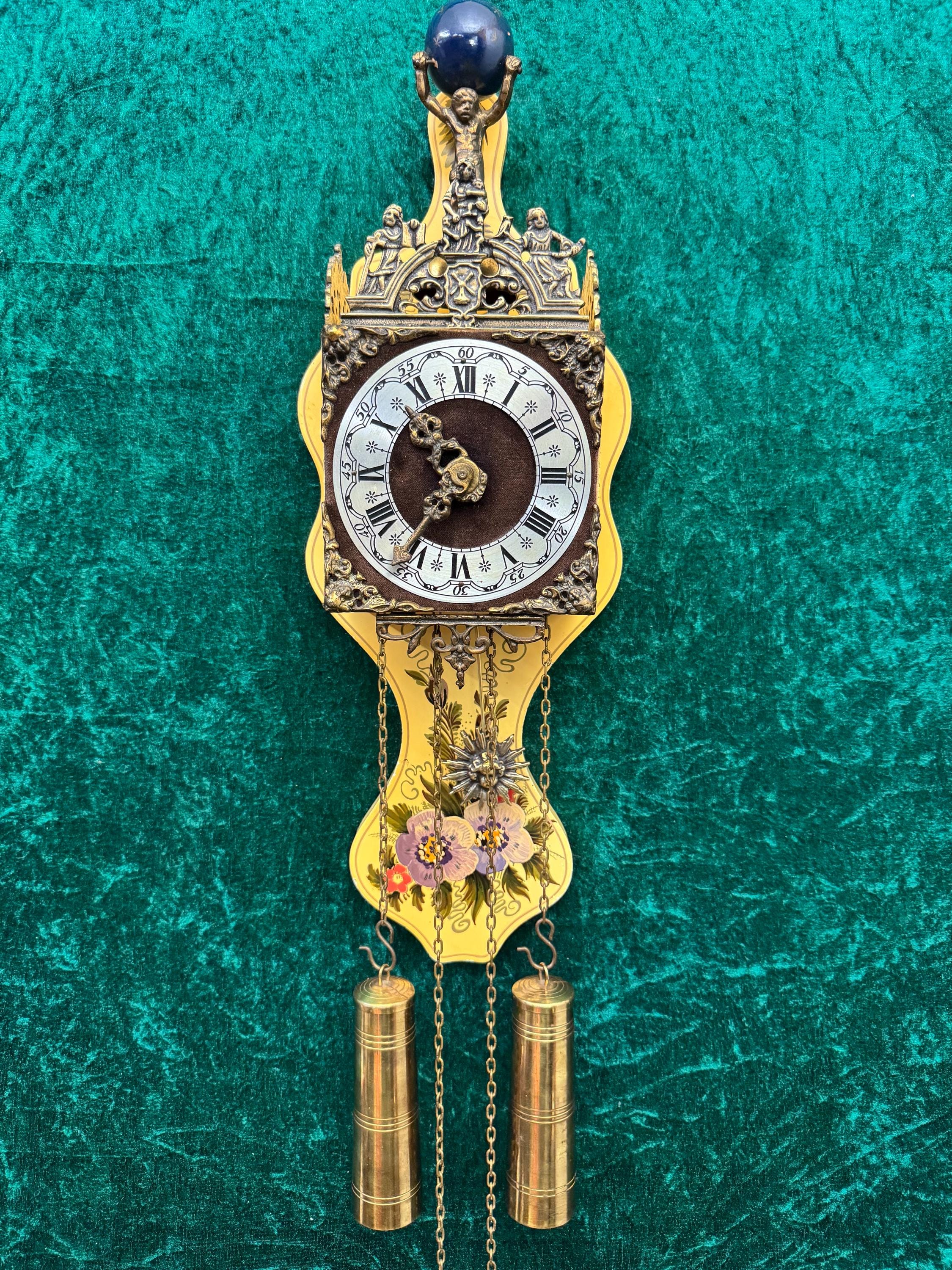 Unique Hand-painted Zaanse Pendulum Wall Clock, 1960s With a