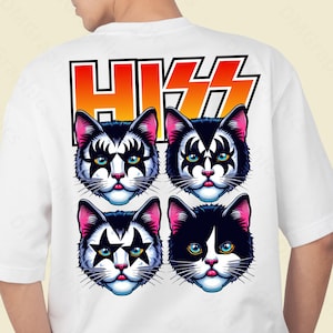 HISS Cat Band T-Shirt PNG, Funny Rock Band Parody Design, Digital KISS Cat Meme, T-Shirt Art for Music Lovers, Retro Rocker Kittens T-Shirt