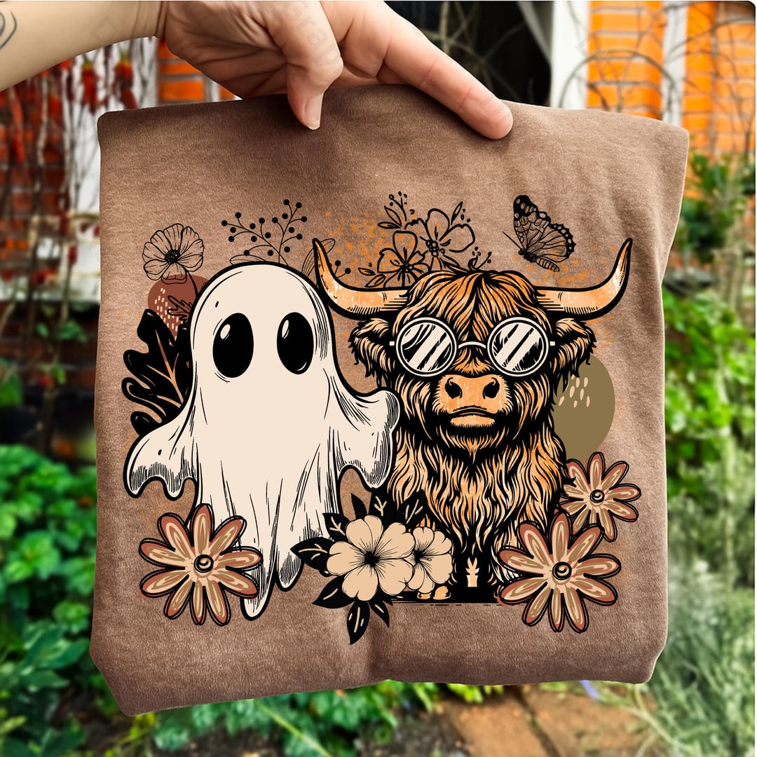 Ghost and Cow Halloween PNG, Retro Cute Digital Art, Spooky Ghost and ...