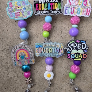 Beaded Special Education Badge Reel: Teacher ID Lanyard, SPED, IEP, Squad Decorations