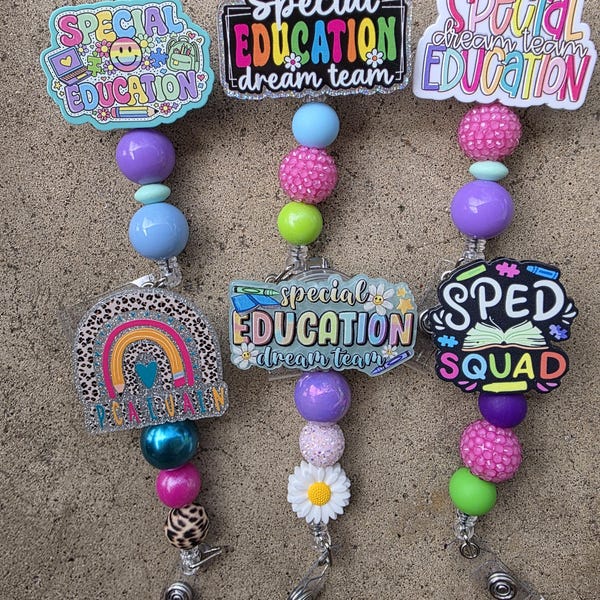Beaded Special Education Badge Reel: Teacher ID Lanyard, SPED, IEP, Squad Decorations