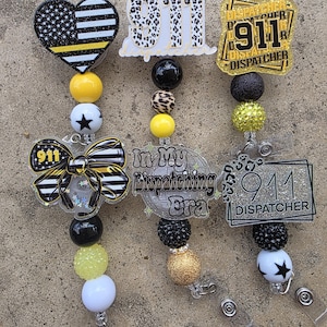 Beaded Retractable Badge Reel | Thin Yellow Line, Nurse, Law Enforcement, Dispatcher, 911 Operator