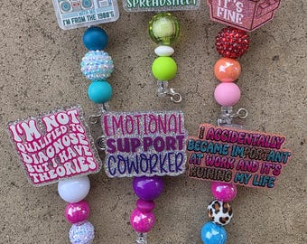 Grappige badgehaspel met kralen | Intrekbare ID-houder, cadeau verpleegkundige leraar