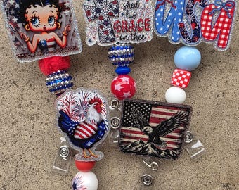 Porta credenciales con cuentas patrióticas, porta credenciales para enfermeras y maestras, accesorios para el Día de los Caídos.