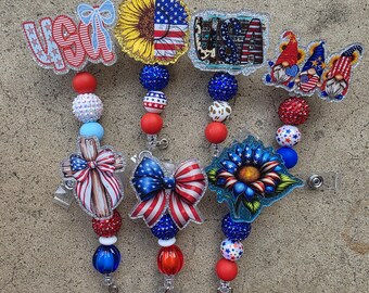 Badgehaspelset patriottische kralen, ID-houder verpleegkundige leraar, rood wit blauw accessoires