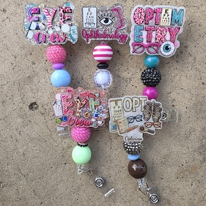 Beaded Optometry Badge Reel, Eye Doctor ID Holder, Ophthalmology Crew