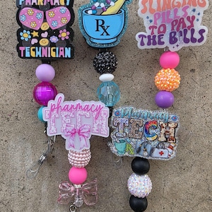 Beaded Pharmacy Tech Badge Reel: Pharmacy