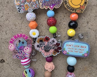 Portabadge retrattile "Sii Gentile", porta badge per insegnanti in stile boho, badge motivazionale retrattile