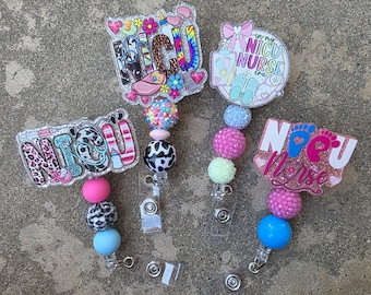 Beaded Badge Reel: NICU Nurse Badges, NICU, Labor and Delivery, Baby ICU