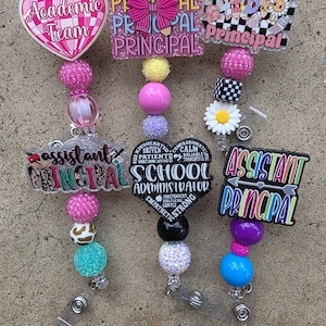 Beaded School Badge Reel, Teacher Appreciation Gift, Admin Squad ID Holder