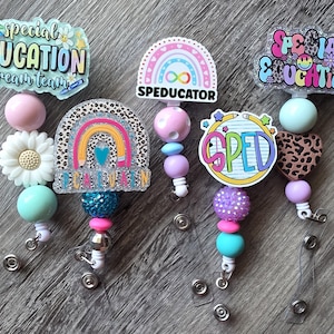 Porta badge per l&#39;istruzione speciale, cordino per l&#39;istruzione speciale, abbigliamento per insegnanti, badge identificativo per insegnanti, porta badge, badge con perline, Sped, Sped Dream Team