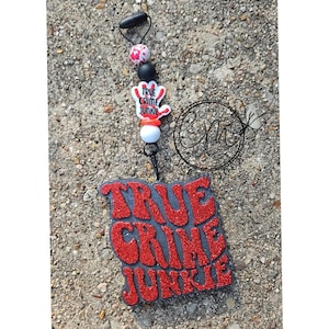 SET: True Crime Junkie Freshie AND Freshie Hanger, Car Freshie, Car Freshner, Snarky Car Freshie, Quote Freshie, Funny Freshie, Car Accessor