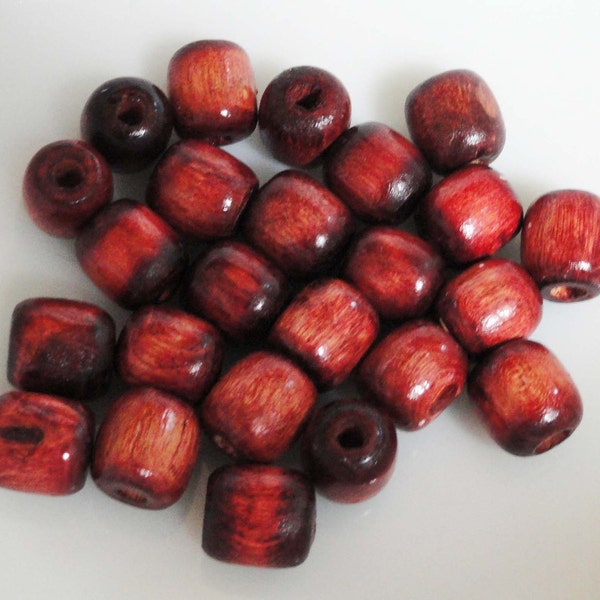 Barrel Wood Beads for Macrame Decoupage Dark Brown Varnish Varnished lot of 25