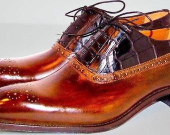 Men&#39;s Handmade Two Tone Leather Shoes Lace up Oxford Formal Dress Shoe For Men&#39;s