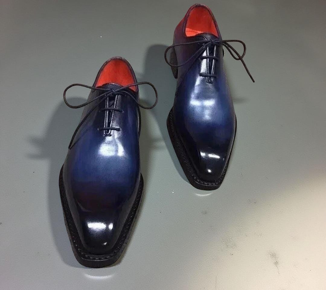 Handmade Men Blue Leather Oxford Shoes Formal Dress Leather Office Shoes For Men