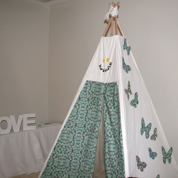 Reserved Listing for Kate S - Teepee Play tent with Butterfly wall art