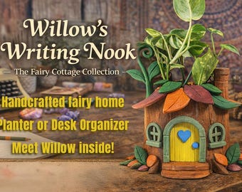 Willows Schreibecke Feenhaus Übertopf | Boho Schreibtisch Dekor | Bilderbuch Pflanztopf | Schriftsteller Geschenk | Die Fairy Cottage Kollektion