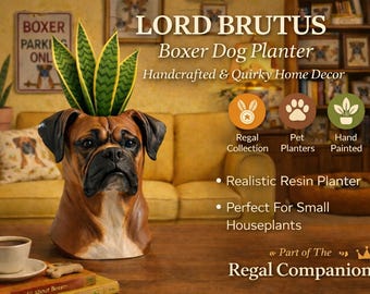 Lord Brutus – Pflanzgefäß | Handbemalte Boxer Büste | Königliche Begleiter-Kollektion | Hundeliebhaber Wohnkultur