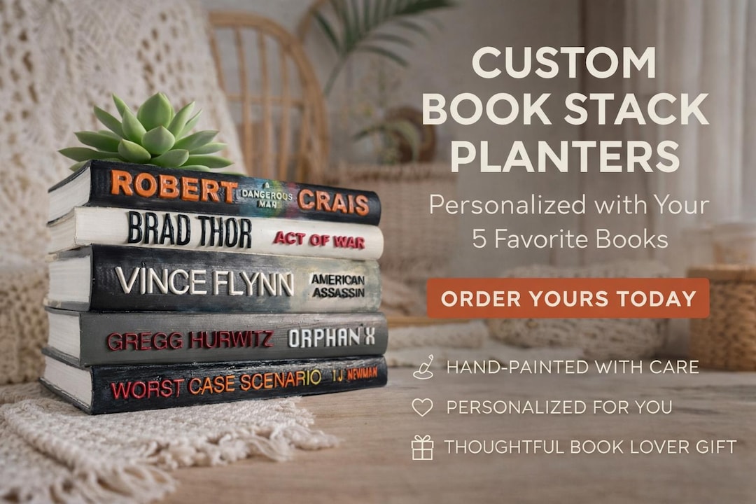Personalized Stack Books Custom Book Stack Planter – Personalized 5 Favorite Books | Hand ...