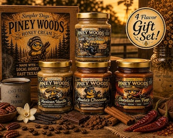 Creamed Honey Sampler Gift Set, Flavored Honey Variety Pack, Small Batch Honey, Gourmet Honey Gift, East Texas Honey