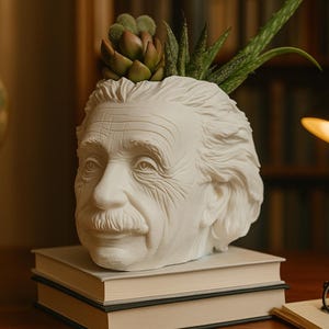 Albert Plantstein Planter – 3D Printed Bust with Succulents – Modern Desk Decor