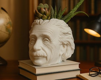 Albert Plantstein Übertopf – 3D Gedruckte Büste mit Sukkulenten – Moderne Schreibtischdeko