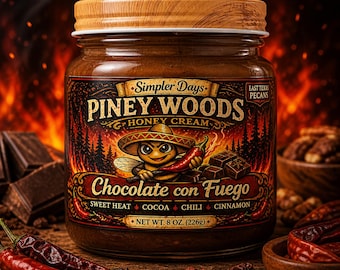 Chocolate Con Fuego Creamed Honey | Chocolate Hot Honey Spread | Whipped Honey with Chili Pepper | Texas Raw Honey | Gourmet Food Gift