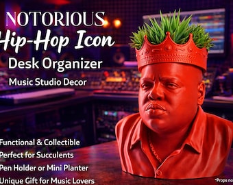 Crowned Hip-Hop Icon Desk Organizer | Red Bust Pen Holder Notorious  BIG | Music Teacher Gift | Youth Music Decor