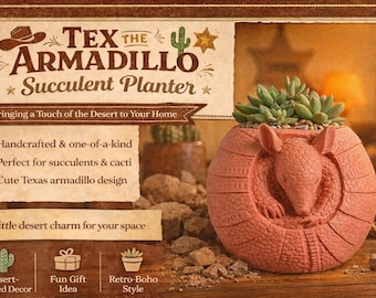 Tex the Armadillo Sukkulenten Pflanzer Bleistifthalter - Handgemachter Gürteltiertopf aus Texas, Wüstendekor, Bürogeschenk