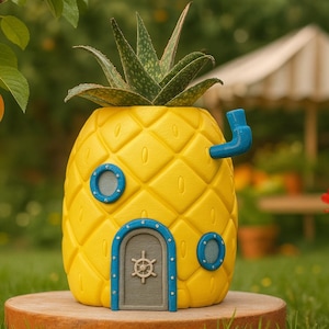 Under the Sea House Planter – 3D Printed Decor with Optional Succulent | Fun Ocean-Inspired Plant Pineapple Pot