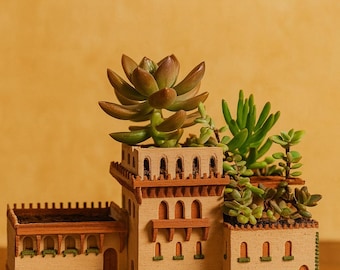 3D Gedruckter Villa Planter: Handbemalter Architektonischer Sukkulententopf