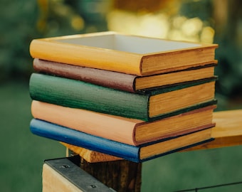Stacked Books Planter: Hand-Painted 3D Printed Faux Book Decor